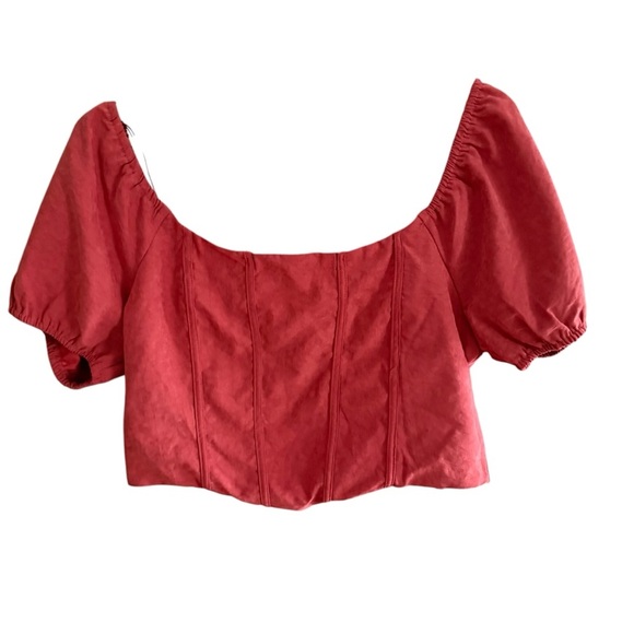 Kirious LA Faux Suede Women Top Puff Sleeve Corset Style Cropped Cottage XL - Picture 1 of 9